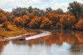 Moving on a motor boat on a river with forested coasts Royalty Free Stock Photo