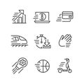 Moving objects pixel perfect linear icons set