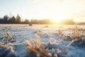 moving over a frostcovered ground at sunrise