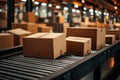 Cardboard Boxes on Conveyor in Modern Warehouse Royalty Free Stock Photo