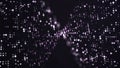 Moving Particle animation background. Flowing light dots on purple background. Concept of space