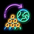 moving people around planet neon glow icon illustration