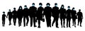 Moving people in medical masks, silhouette of crowd. Society. Vector illustration