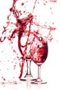 Moving red wine Splash two glass over a white background Royalty Free Stock Photo