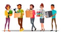 Moving, Relocation, Colleagues Changing Office Vector Characters