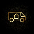 Moving, relocation, van gold icon. Vector illustration of golden particle background. Real estate concept vector illustration