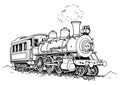 Moving retro steam locomotive. Vintage Royalty Free Stock Photo