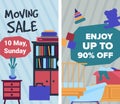 Moving sale, enjoy up to 90 percent off, offer