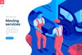 Moving service isometric vector illustration for landing page header template or web banner with copy space for text.