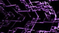 Moving space with cyber square pattern. Design. Neon pattern with squares in moving tunnel on black background. Square