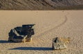 Moving Stones at the Racetrack Playa in Death Valley California with a depth of field Royalty Free Stock Photo