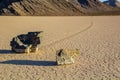 Moving Stones at the Racetrack Playa in Death Valley California with a depth of field Royalty Free Stock Photo