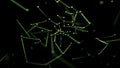Moving structure of points, lines and triangles. Design. The camera flies inside the structure on a black background.