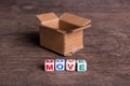 Moving to another office or house. Word move Royalty Free Stock Photo