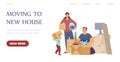 Moving house and family relocation to new apartment, flat vector illustration. Royalty Free Stock Photo