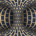 Moving torus of blue beige brickwork pattern. Vector hypnotic optical illusion illustration