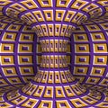 Moving torus of purple orange square pattern. Vector hypnotic optical illusion illustration