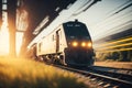 Moving train with blurry lights. ai generative Royalty Free Stock Photo