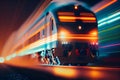 moving train with blurry lights.generative ai Royalty Free Stock Photo