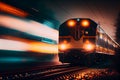 moving train with blurry lights.generative ai Royalty Free Stock Photo