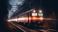 Moving train with blurry lights. Generative AI Royalty Free Stock Photo