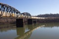 Moving Train on Railroad Bridge Over the Mon River Royalty Free Stock Photo