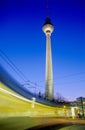 Moving Tram in front of Television Tower, Berlin Royalty Free Stock Photo