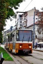 Moving tram at Hungary, city Budapest, photo Royalty Free Stock Photo