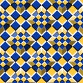 Moving truncated pyramids on a checkered surface. Abstract vector seamless pattern Royalty Free Stock Photo