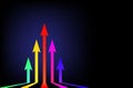 Moving up colorful arrows on black background leader Business concept arrow rising up with free copy space for your text vector il Royalty Free Stock Photo