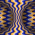 Moving wavy patterned hyperboloid of orange blue stripes. Vector optical illusion illustration