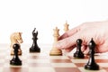 Moving white chess knight on a chessboard Royalty Free Stock Photo