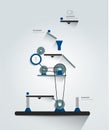 Moving working mechanism. Infographics robotic diagram, chart, scheme.