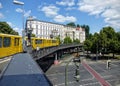 Moving yellow subway train outside to Berlin in Germany. Royalty Free Stock Photo