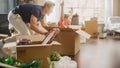 Moving in: Young Family of New Homeowners Has Fun. Father Driving Lovely Little Daughter in