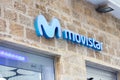 Movistar logo on Movistar shop. Movistar is a spanish major telecommunications brand owned by Telefonica