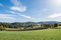 Mowed meadow and landscape in the Bavarian Forest, Germany