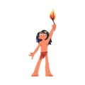 Mowgli as Feral Boy from Jungle Raised by Wolves Holding Burning Stick Vector Illustration