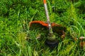 Grass trimmer in action Royalty Free Stock Photo