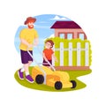 Mowing the lawn isolated cartoon vector illustration.