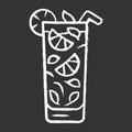 Moxito chalk icon. Mojito cocktail in highball glass slice of citrus and straw. Mixed drink with mint and lemon