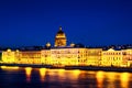 Moyka river in Saint Petersburg, Russia at the night, illuminated historical buildings Royalty Free Stock Photo