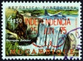 MOZAMBIQUE - CIRCA 1975: A stamp printed in Mozambique from the `Independence` issue shows Salazar Barrage, circa 1975.