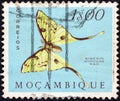 MOZAMBIQUE - CIRCA 1953: A stamp printed in Mozambique shows an African moon moth Argema mimosae, circa 1953. Royalty Free Stock Photo