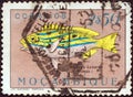 MOZAMBIQUE - CIRCA 1951: A stamp printed in Mozambique shows bluestripe snapper Lutjanus kasmira, circa 1951.