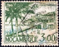 MOZAMBIQUE - CIRCA 1948: A stamp printed in Mozambique shows Polana beach, Lourenco Marques Maputo, circa 1948.