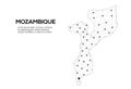 Mozambique communication network map. Vector low poly image of a global map with lights in the form of cities. Map in the form of