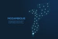 Mozambique communication network map. Vector low poly image of a global map with lights in the form of cities. Map in the form of