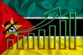 Mozambique flag with a graph of price increases for the country`s currency. Rising prices for shares of companies and