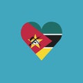 Mozambique flag icon in a heart shape in flat design